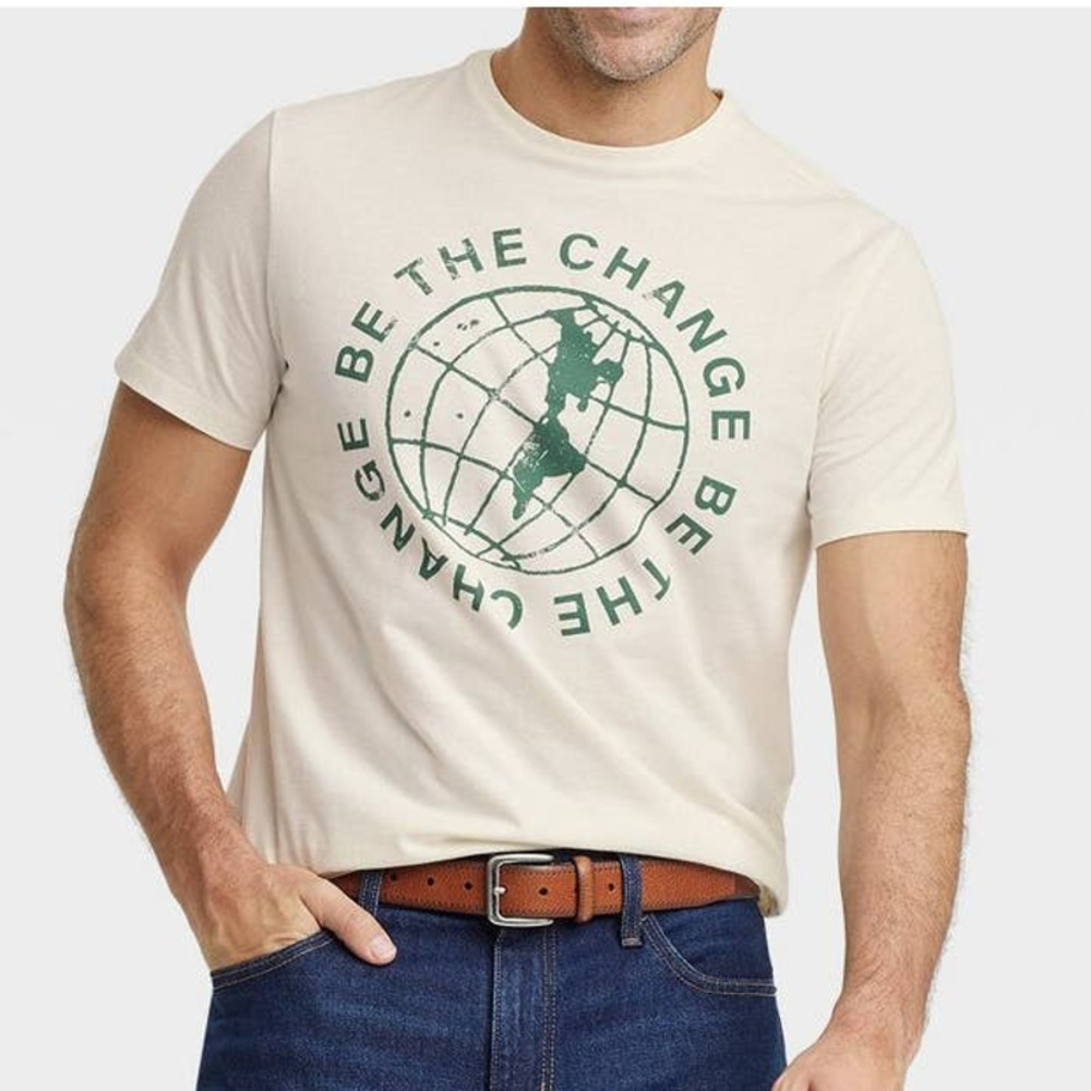 Goodfellow & Co Mens Short Sleeve Graphic T-Shirt Be The Change Size S Ivory New